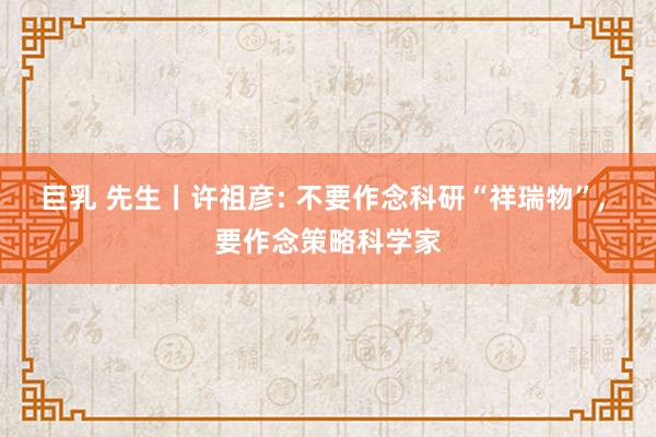 巨乳 先生丨许祖彦: 不要作念科研“祥瑞物”, 要作念策略科学家