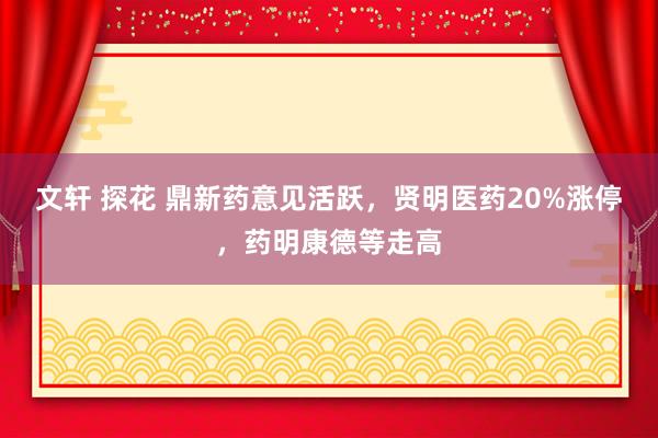 文轩 探花 鼎新药意见活跃，贤明医药20%涨停，药明康德等走高