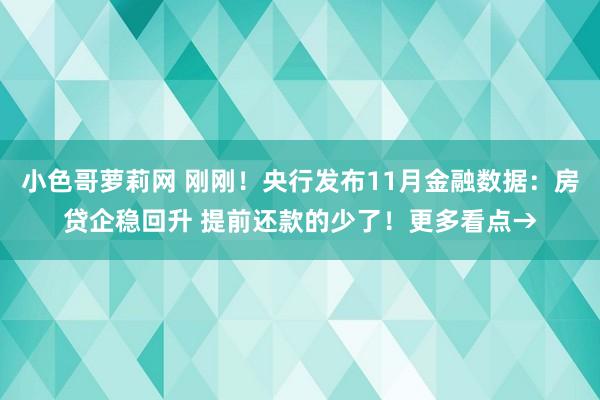 小色哥萝莉网 刚刚！央行发布11月金融数据：房贷企稳回升 提前还款的少了！更多看点→