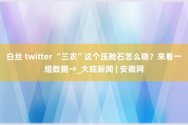 白丝 twitter “三农”这个压舱石怎么稳？来看一组数据→_大皖新闻 | 安徽网