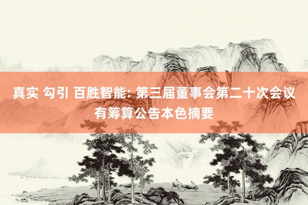 真实 勾引 百胜智能: 第三届董事会第二十次会议有筹算公告本色摘要
