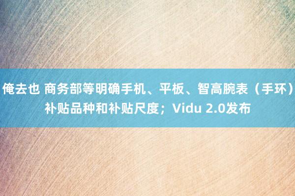 俺去也 商务部等明确手机、平板、智高腕表（手环）补贴品种和补贴尺度；Vidu 2.0发布