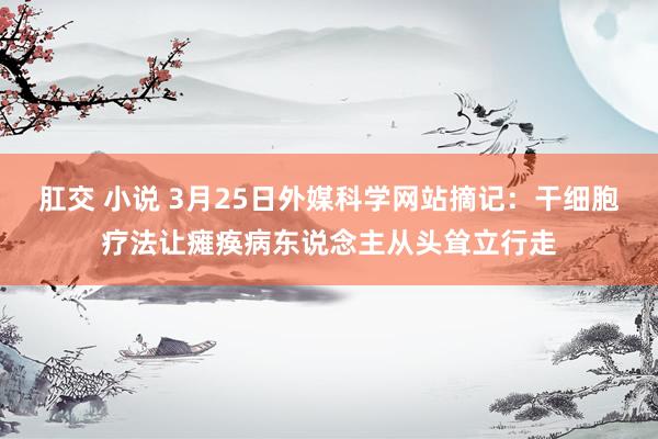 肛交 小说 3月25日外媒科学网站摘记：干细胞疗法让瘫痪病东说念主从头耸立行走