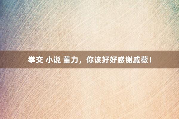 拳交 小说 董力，你该好好感谢戚薇！