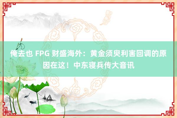 俺去也 FPG 财盛海外：黄金须臾利害回调的原因在这！中东寝兵传大音讯