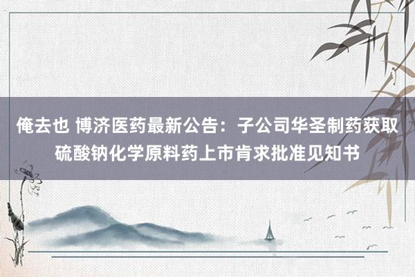 俺去也 博济医药最新公告：子公司华圣制药获取硫酸钠化学原料药上市肯求批准见知书