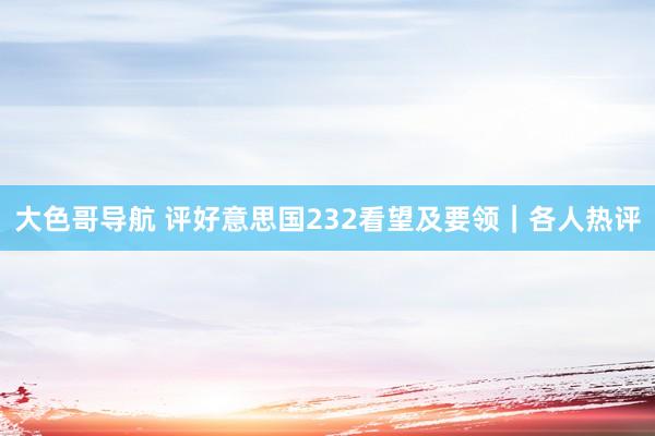 大色哥导航 评好意思国232看望及要领｜各人热评