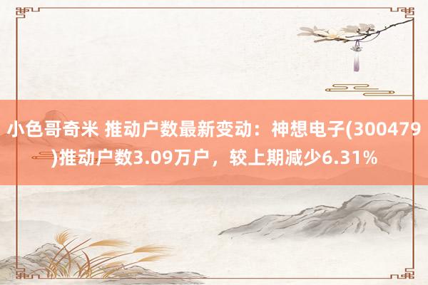 小色哥奇米 推动户数最新变动：神想电子(300479)推动户数3.09万户，较上期减少6.31%